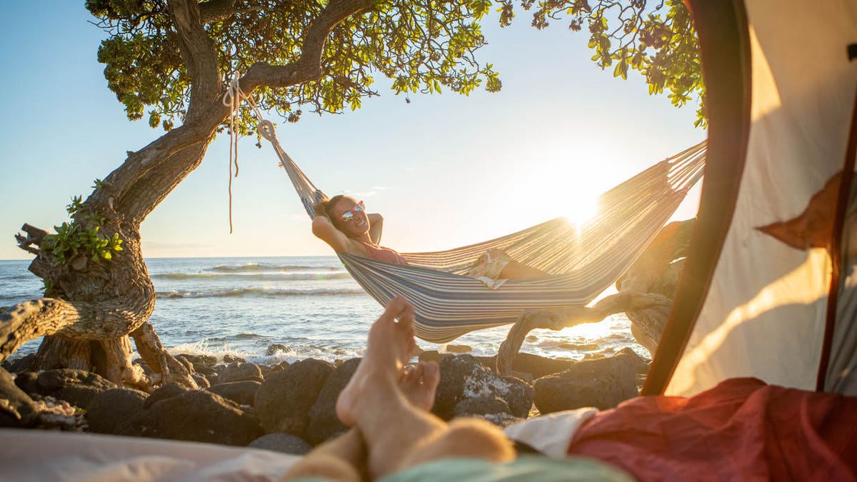 Bring a portable hammock camping, set it up in your backyard or even bring one to the beach.?