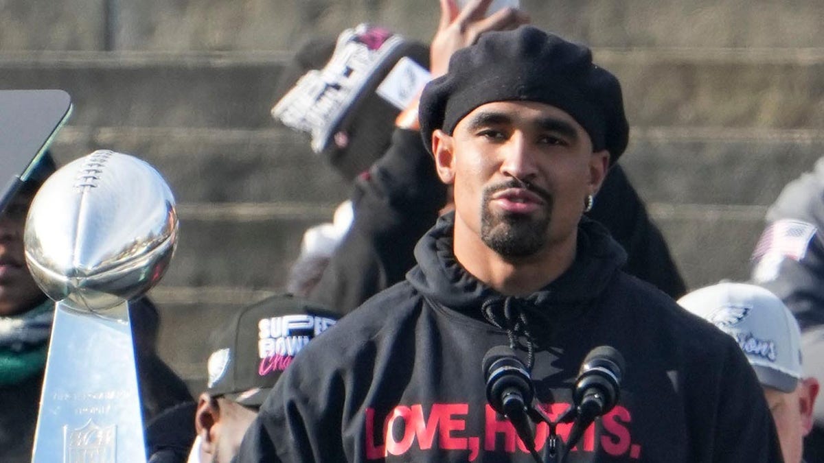 Jalen Hurts at the Eagles victory parade