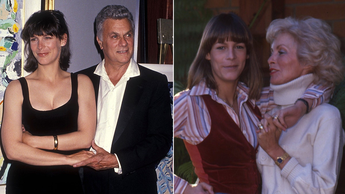 A split of Jamie Lee Curtis with her parents.