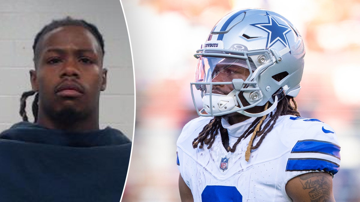 KaVontae Turpin mugshot next to himself in a helmet