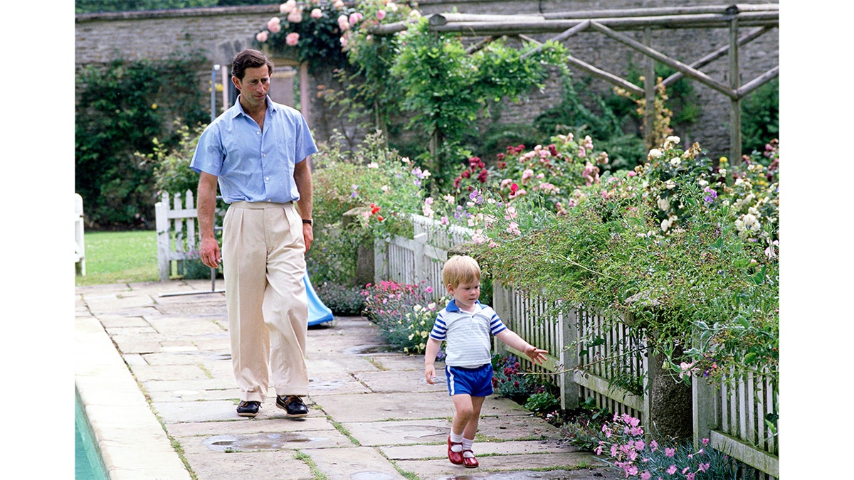 Un joven Carlos con el Príncipe Harry