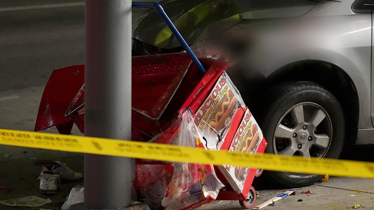 Close up a collision in LA in which a driver is rammed into a crowd and 30 injuries