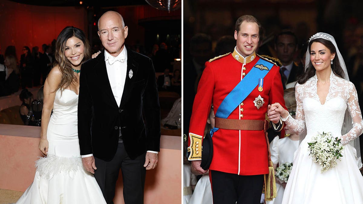 a split of lauren sanchez and jeff bezos and prince william and kate middleton