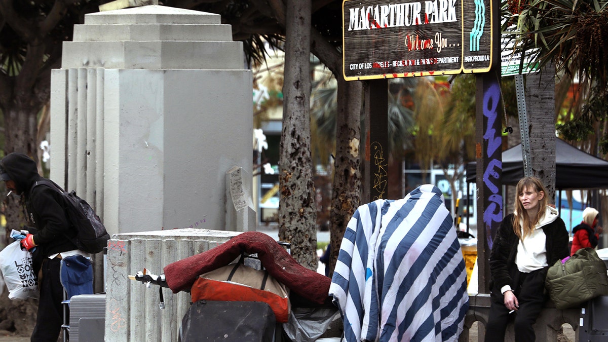 Homeless people in LA park