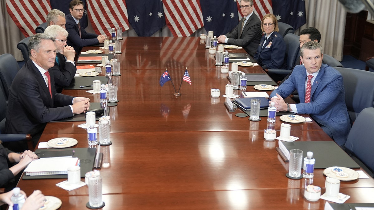 U.S. Defense Secretary Pete Hegseth meets with Australian Deputy Prime Minister Richard Marles at the Pentagon in February 2025 to discuss regional security.