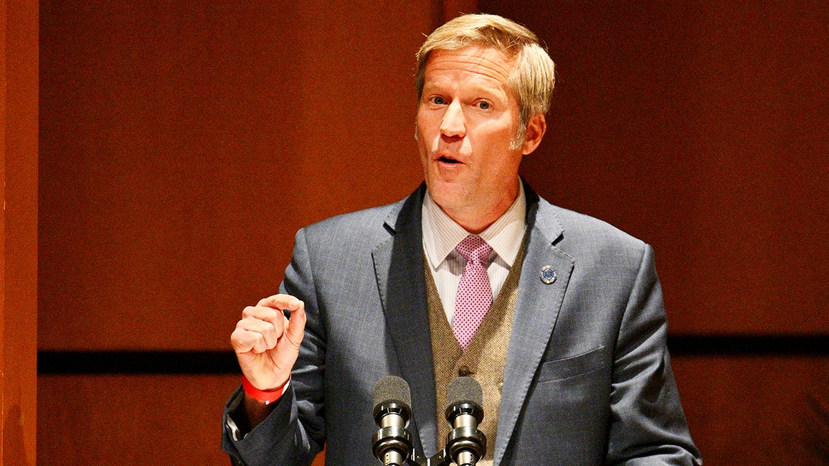 Mayor Tim Keller speaking at the University of New Mexico in 2022