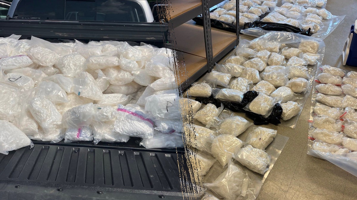Two men were arrested on Monday after law enforcement seized nearly 900 pounds of suspected methamphetamine worth approximately $1.7 million.