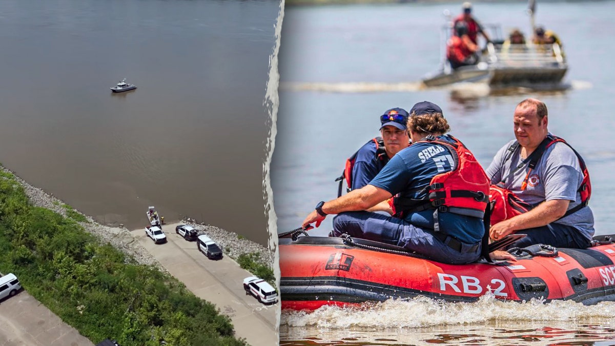 An aerial view of the search, search team in a boat