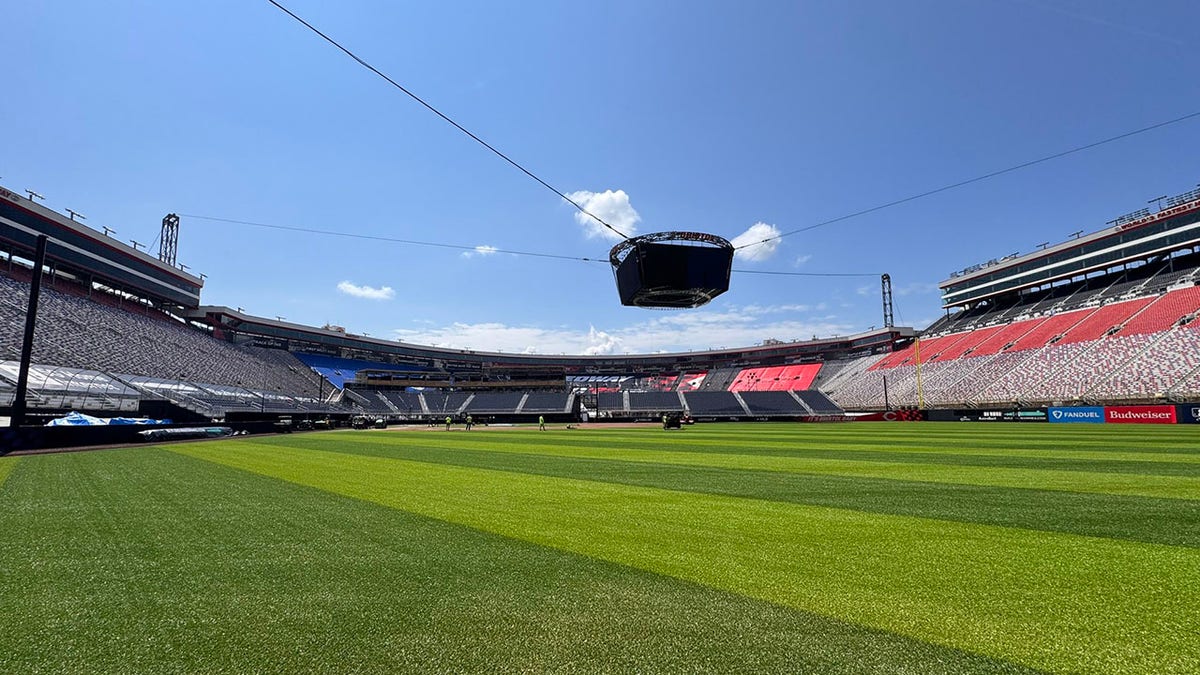 Bristol Motor Speedway has been transformed into a baseball stadium for the Atlanta Braves and Cincinnati Reds.