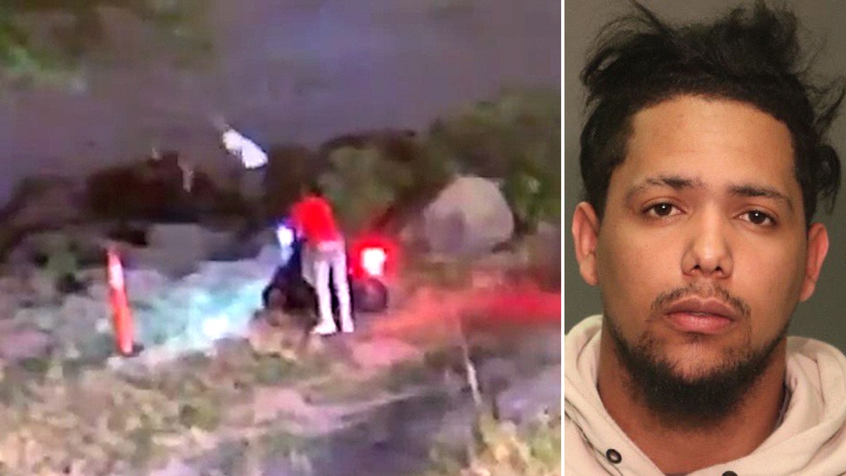 Split image of shooting, suspect