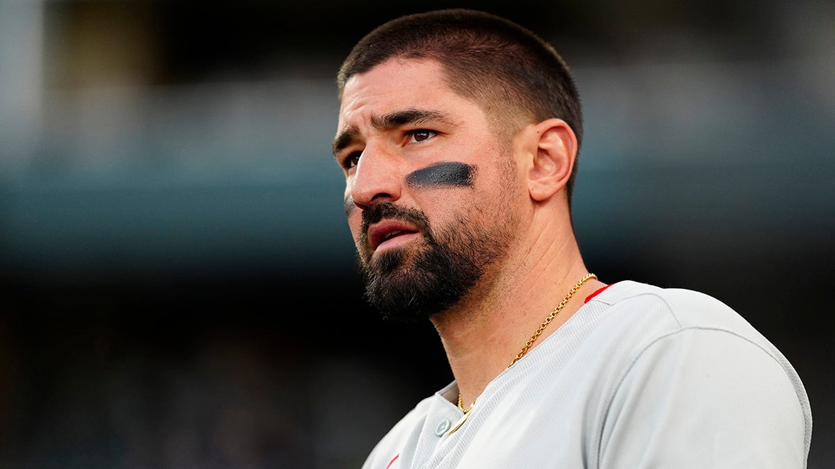 Nick Castellanos looks on