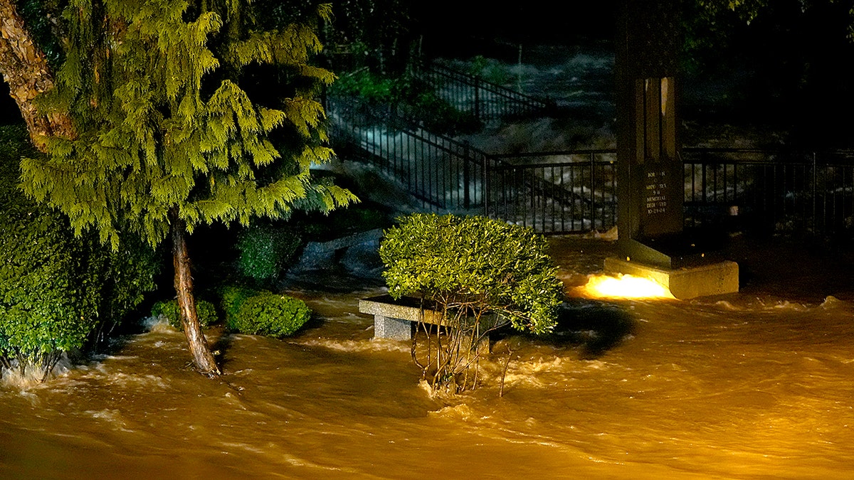 Flood water coming down a staircase