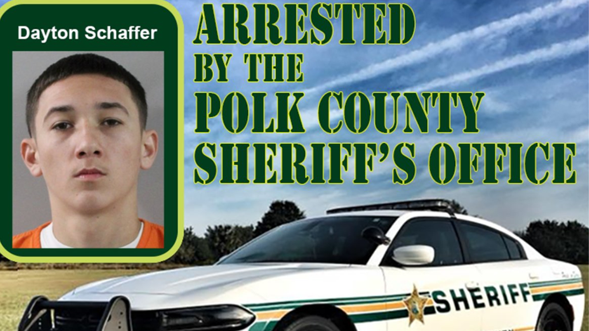 Split of Schaffer mugshot and Polk County Sheriff's office car