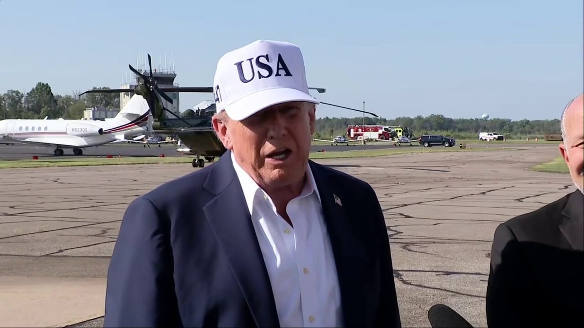President Trump speaks to journalists in Bedminster