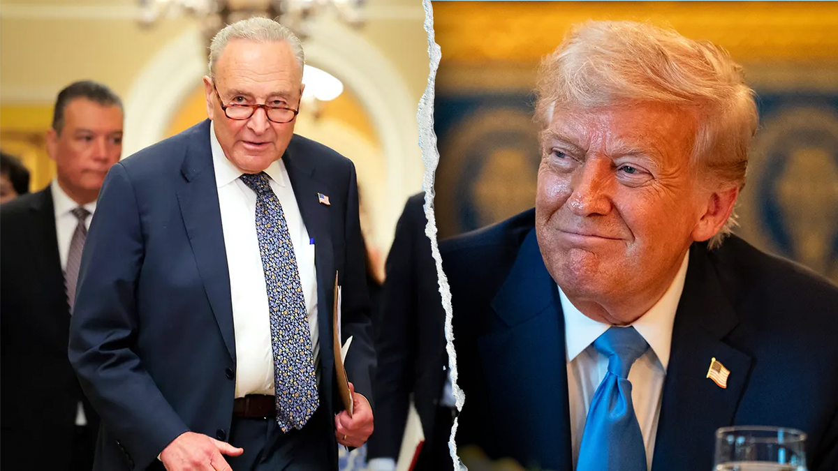Schumer closeup, left; Trump close shot right