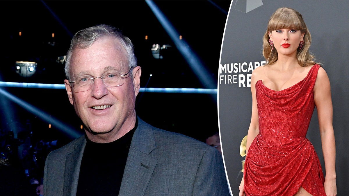 A split image of Taylor Swift and her father, Scott Swift