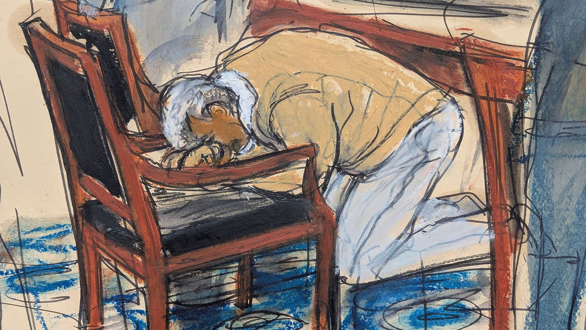 Sketch of P. Diddy kneeling in court.
