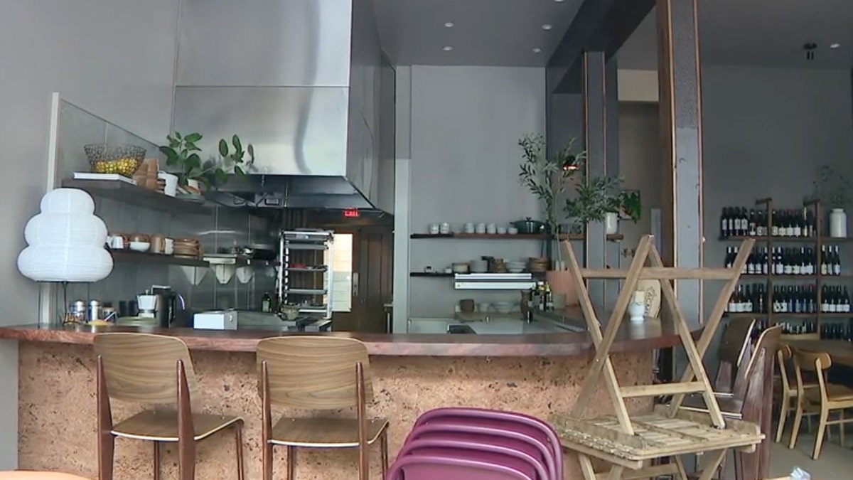 A empty restaurant image, chairs on the tables