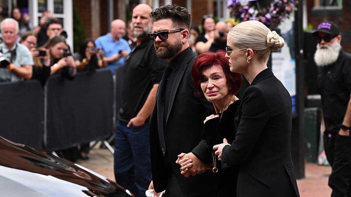 Sharon Osbourne with Jack and Kelly Osbourne at Ozzy Osbourne's funeral procession