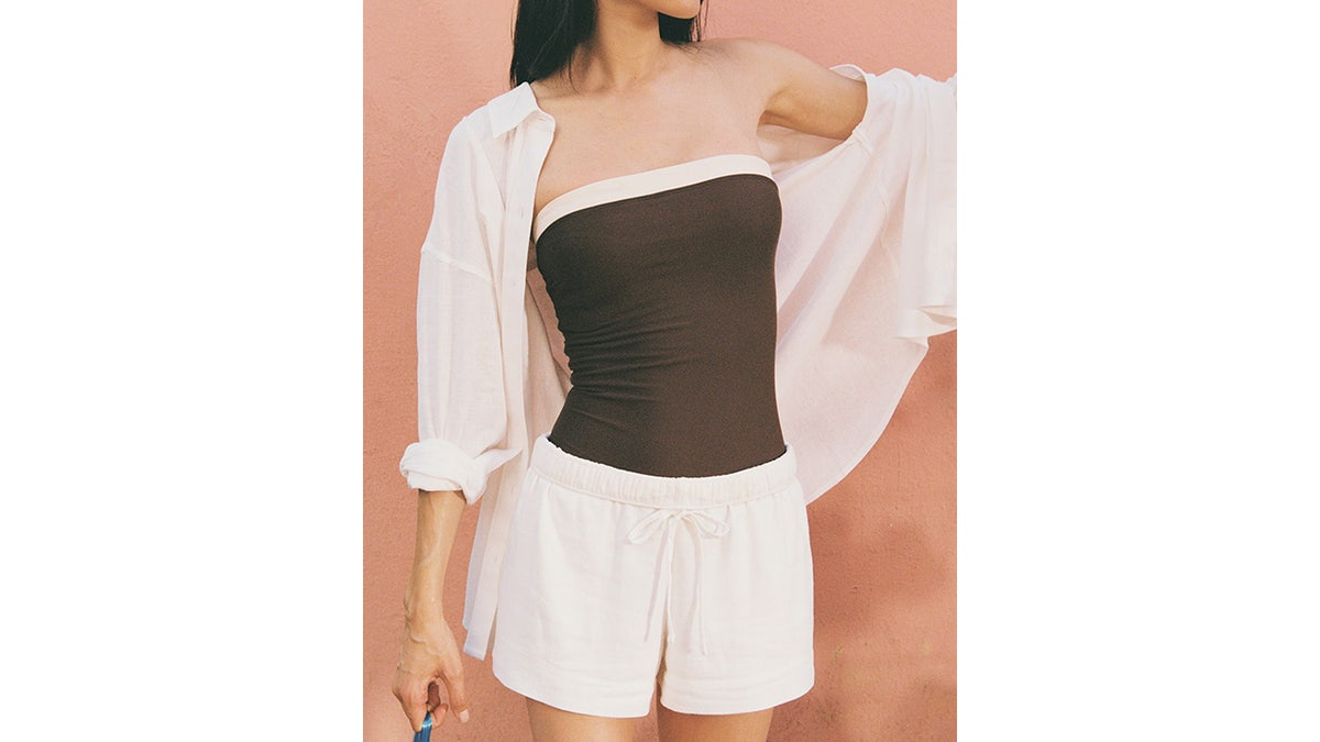 This one-piece swimsuit is a cute option for the beach or pool.