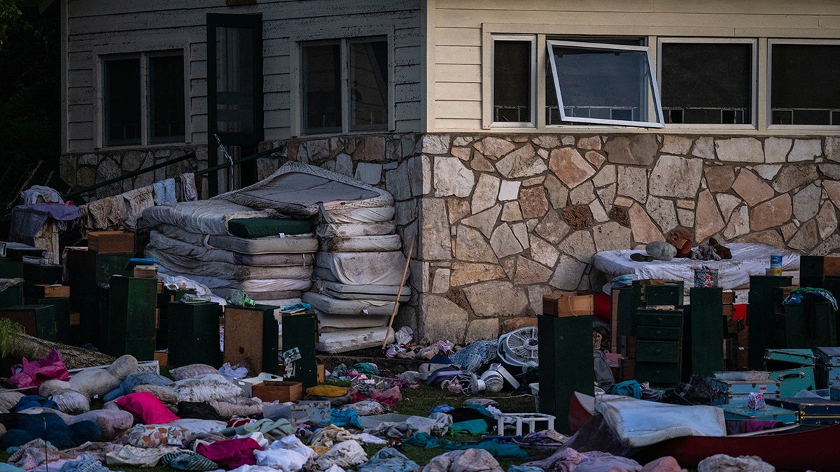Destroyed cabin at Camp Mystic after flooding hits Texas.