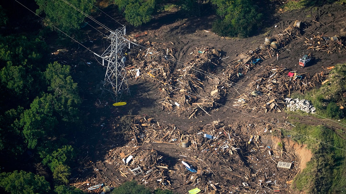aerial photo shows damage from flash floods