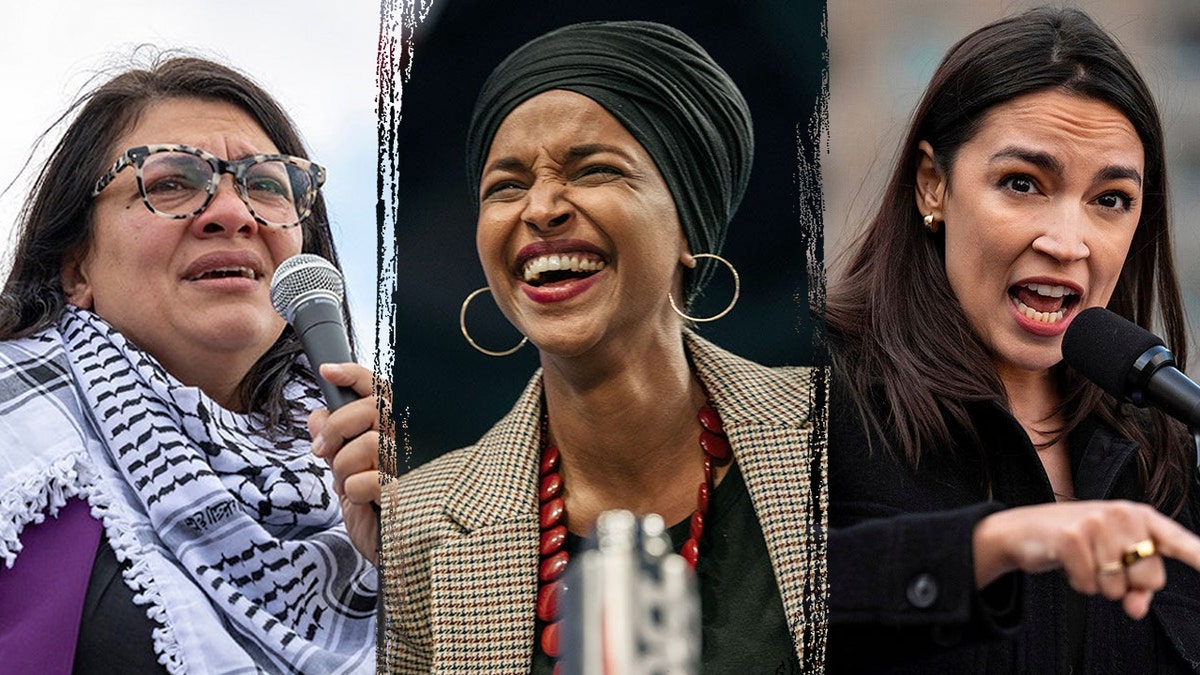 Split photo of Talib, Omar, and AOC.
