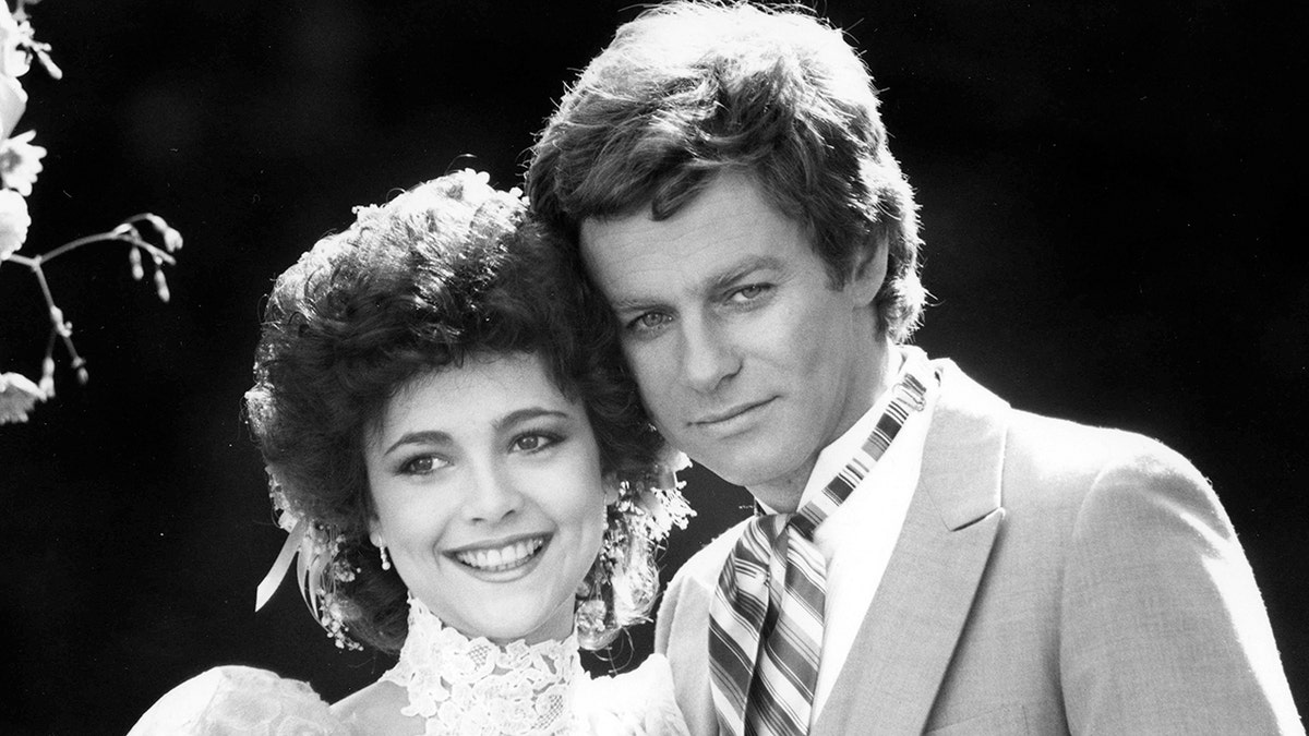 General Hospital stars Tristan Rogers hugs Emma Samms
