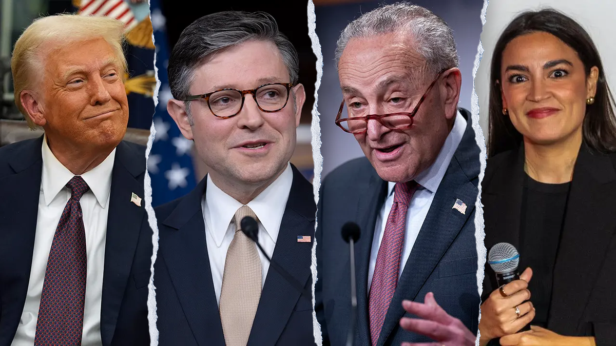 President Trump, Speaker Johnson, Sen. Schumer, AOC from l-r