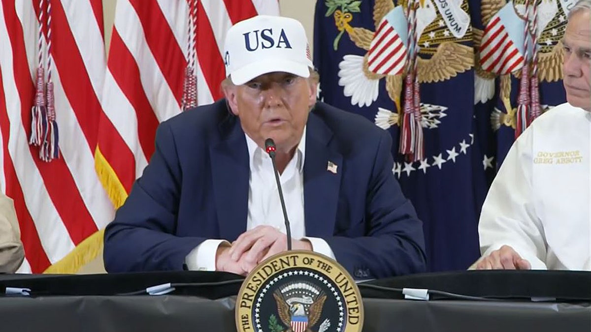 President Donald Trump speaks at roundtable with Texas officials following devastating floods in Kerrville, Texas.