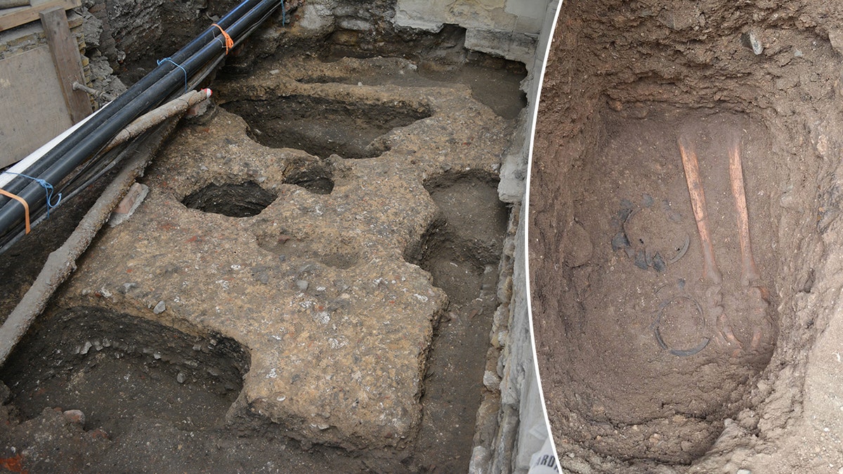 Split image of building foundation, skeleton