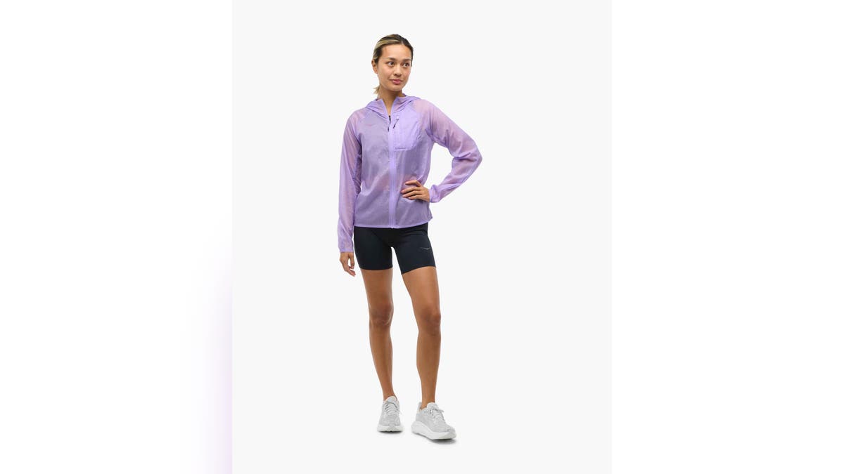 Keep dry with this water-repellent jacket.