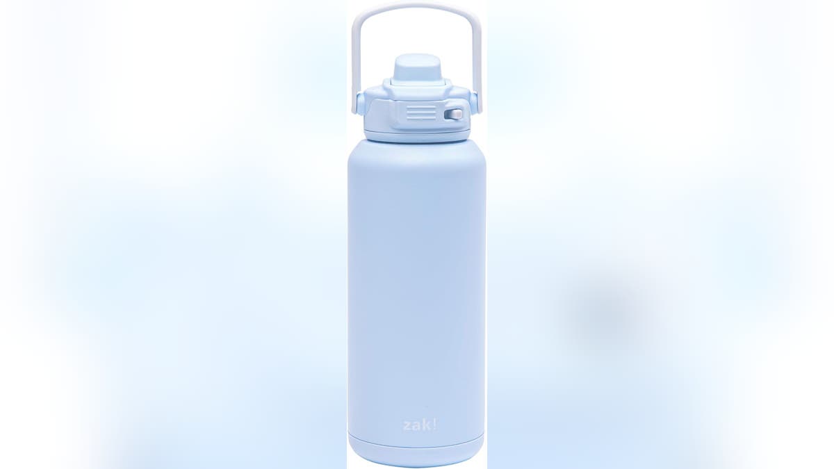 This bottle features a push-button lid.