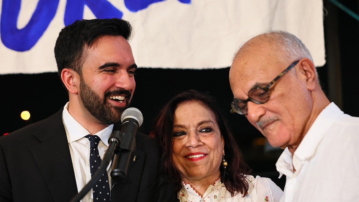 Zohran Mamdani and his parents at election victory party