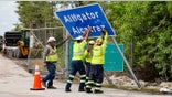 Workers install a permanent Alligator Alcatraz sign. The facility is within the Florida Everglades, 36 miles west of the central business district of Miami, in Collier County. Florida, on Thursday, July 3, 2025. (Photo via Getty Images)
