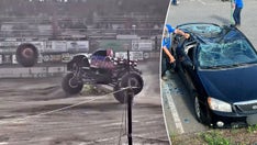 Monster truck wheel detaches during show in Washington, destroying multiple cars in nearby parking lot