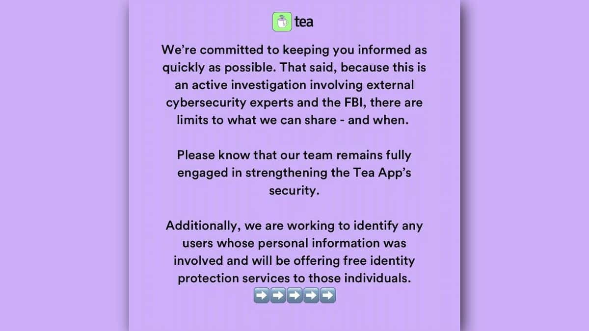 Tea app customer notice.