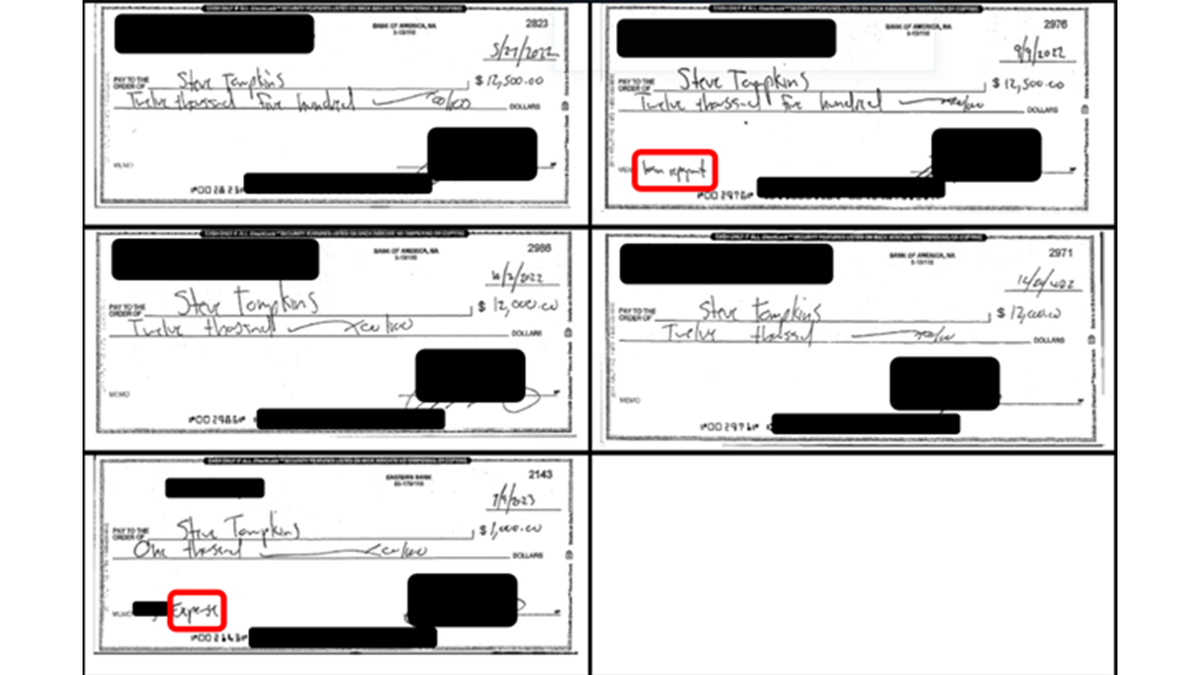 As cópias dos cheques mostraram alegações de pagar ao xerife do condado de sucesso.