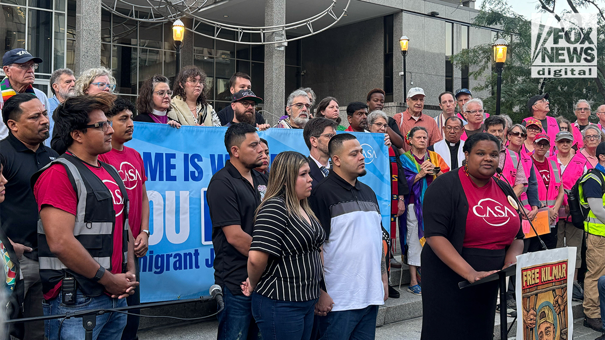 Kilmar Abrego Garcia and his wife, Jennifer, are seen outside the ICE Field Office in Baltimore, Maryland, on August 25, 2025. ICE officials arrested Abrego Garcia Monday morning after he appeared at the facility, where he had been ordered to check in as part of the conditions of his release from U.S. custody in Tennessee. His lawyer told reporters that they had filed an emergency motion moments after his arrest seeking to block his deportation, leaving the case in a suspended state of legal limbo. (Breanne Deppisch/Fox News Digital)