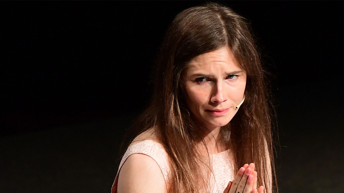 Amanda Knox speaks before an audience in Italy in June 2019