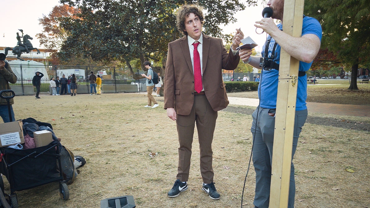 Journalist and YouTuber Andrew Callaghan is seen at Lafayette Square in Washington DC on 5 November, 2024. (Photo by Jaap Arriens/NurPhoto via Getty Images)
