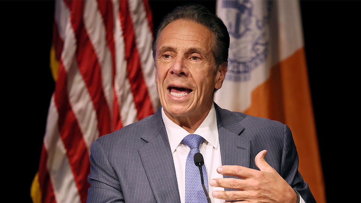 NYC mayoral candidate speaks at a press conference held at the Times Square Sheraton