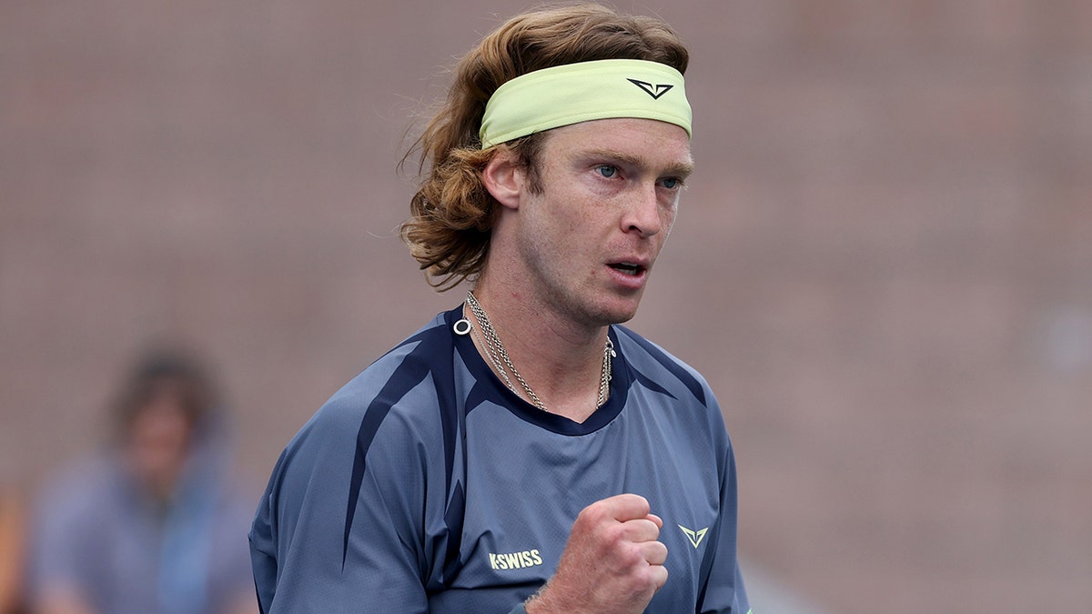 Andrey Rublev reacts after opening us