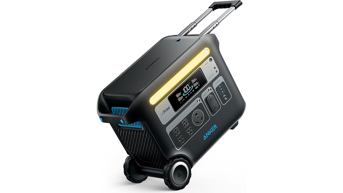 This powerful, long-lasting portable power station has built-in wheels for easy transport.
