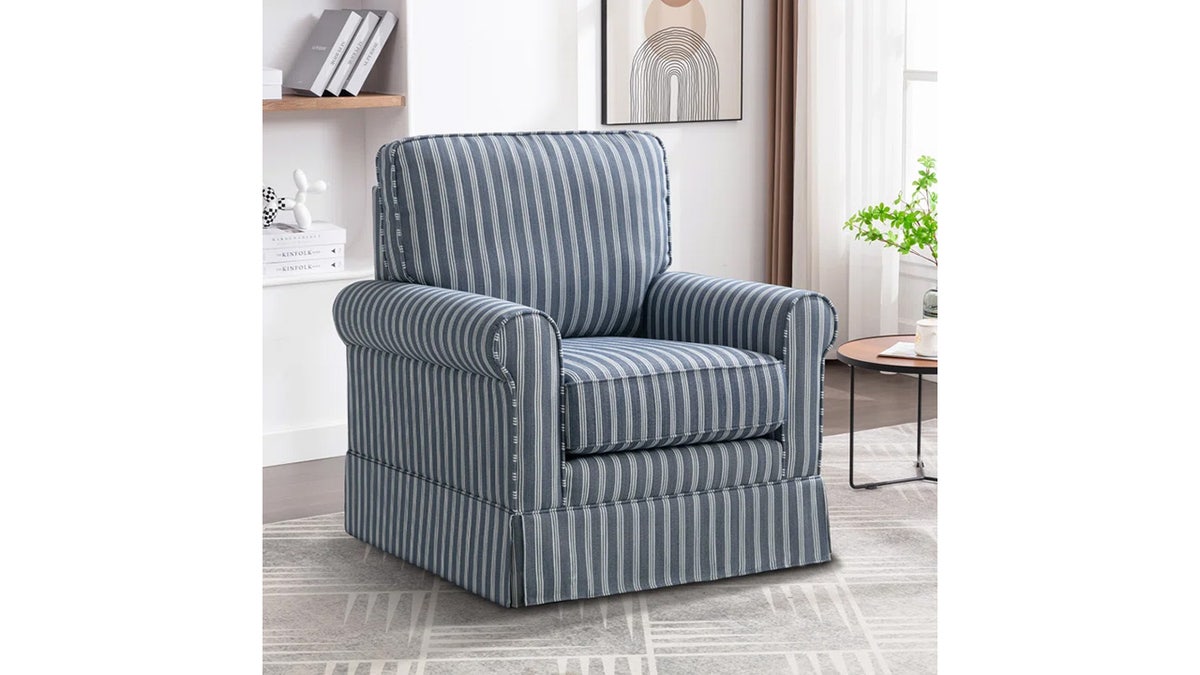 This striped swivel armchair adds a pop of pattern to your living room. 