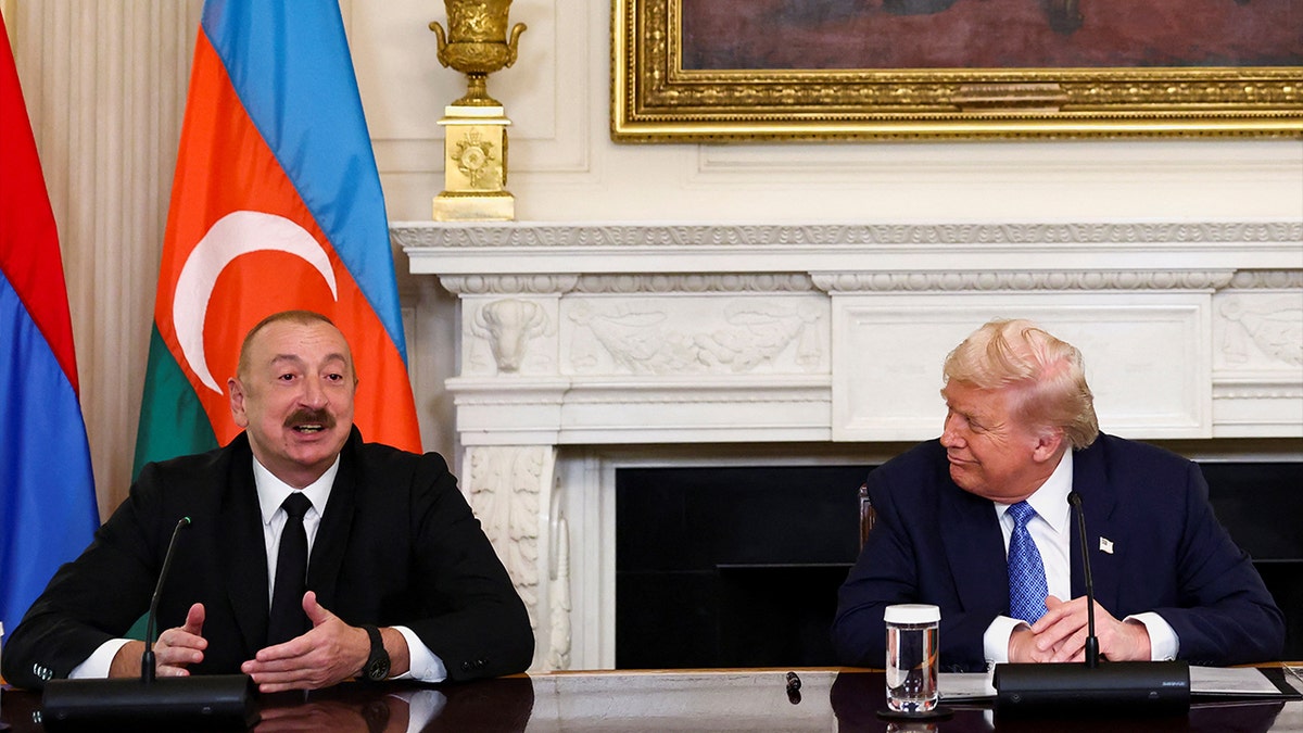 Donald Trump and Aliyev take a photo