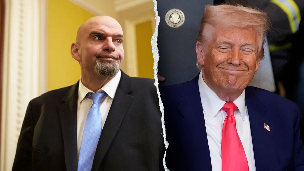 Fetterman, on the left; Trump, right