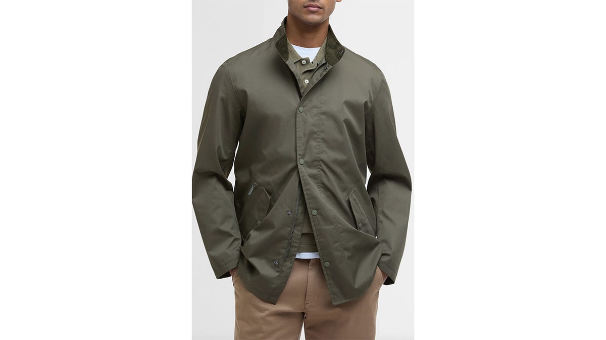 The Barbour twill jacket fits the country-inspired barn jacket trend popular this fall.