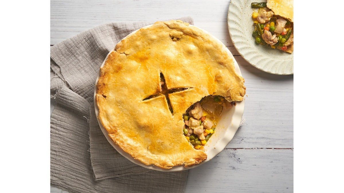 Use frozen veggies and a pre-made pie crust for easy cooking.