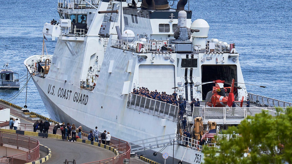 The Coast Guard cutter Hamilton seen docked in Ukraine. 